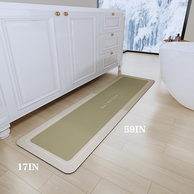 Bath Mat, Bathroom Mat Rugs Super Absorbent Shower Mats Non Slip Quick Dry Thin Rubber Mats for Bathroom Floor Fit Under Door, Shower Rug for Bathtub, Shower, Beige