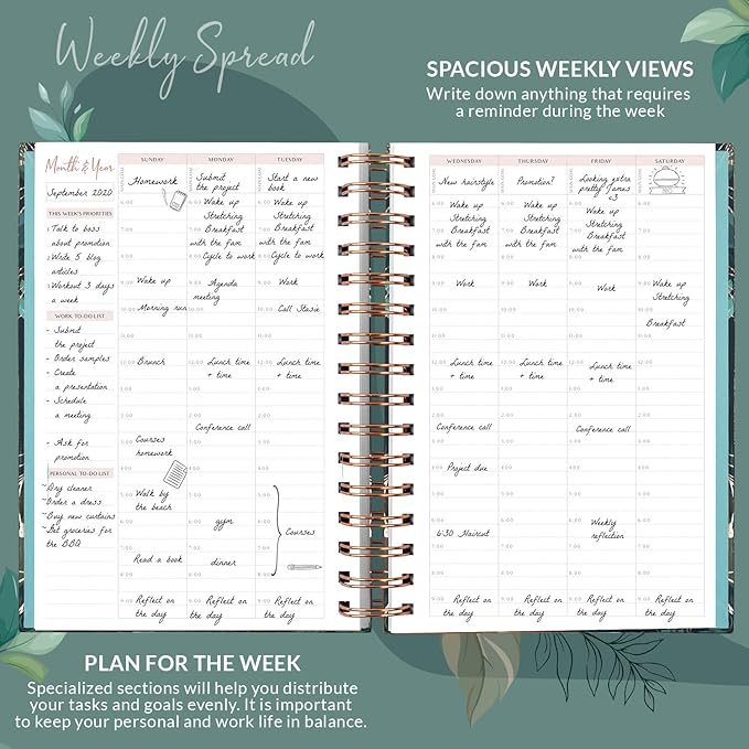 PLANBERRY Hourly Schedule Planner Premium – Undated Weekly Organizer with Time Slots & Monthly Budget – Time Management, Goal Setting, to-Do List & Habit Tracker –6.9″x8.5″(Green Pastures)