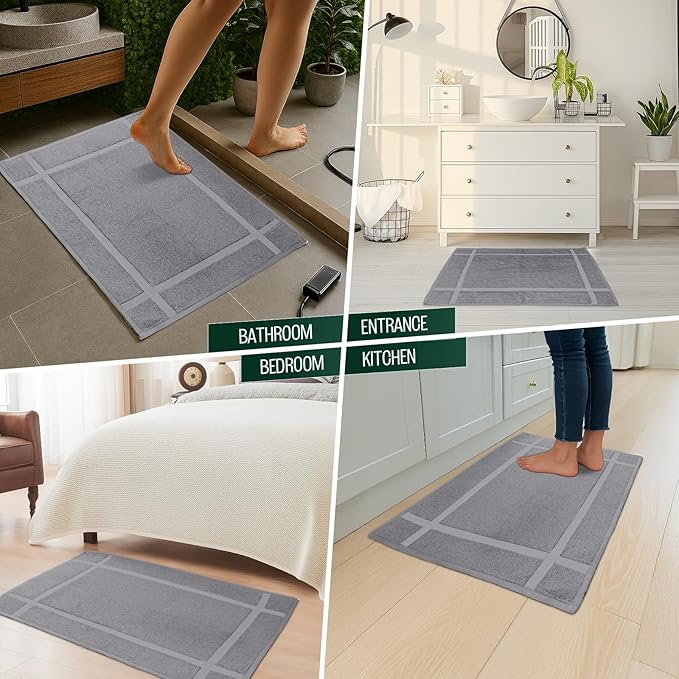 Pearl Linens 100% Ring Spun Cotton Bath Mat (Pack of 12) 18 x 25 Inch, Washable, Soft & Absorbent Terry Bathroom Floor Mat – Not Bathroom Rugs – Quick-Dry After Shower Bath Mat, 687 GSM, Light Grey