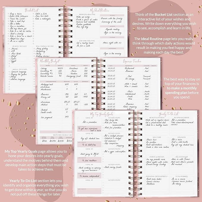 PLANBERRY Hourly Schedule Planner Premium – Undated Weekly Organizer with Time Slots & Monthly Budget – Time Management, Goal Setting, to-Do List & Habit Tracker –6.9″x8.5″(Rose Gold)