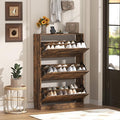 Shoe Cabinet with 3 Flip Drawers, 47" Slim Hidden Wood Shoe Storage Cabinet with Adjustable Shelf, Freestanding Narrow Shoe Rack Organizer for Entryway, Hallway, Brown