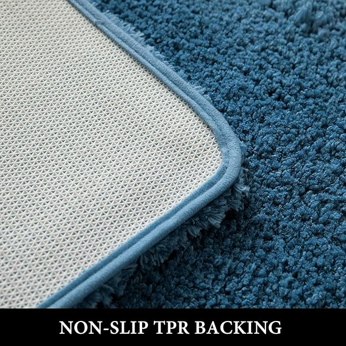 MIULEE Extra Thick Non Slip Bathroom Rug Shaggy Soft Bath Mat Plush Microfiber Absorbent Water for Shower Tub Machine Washable (Navy Blue, 16x24 Inches)