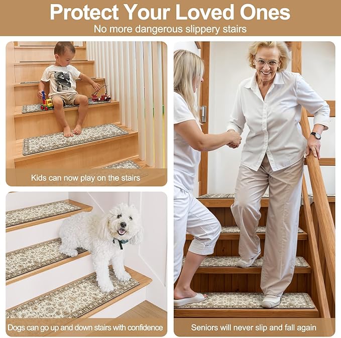 OJIA Stair Treads Non-Slip Matching Mat for Wooden Steps, Square Capet Stair Treads Rubber Backing Stair Runner Anti-Slip Stair Landing Mat 31x31 Inch Stair Rugs Carpet for Stairs
