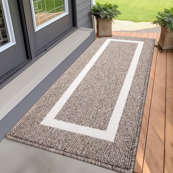 OLANLY Indoor Door Mat, 47x20, Non-Slip Absorbent Resist Dirt Entrance Mat, Washable Low-Profile Inside Entry Doormats for Entryway, Brown