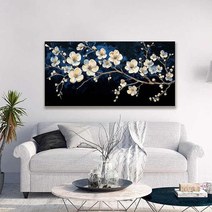 Suconvng White Flower Wall Art Canvas Wall Art Decor Set Home Wall Decor Modern Black Wall Decoration Painting Neutral Botanical Art Print Picture Living Room Bedroom Office Artwork 24" X 48"