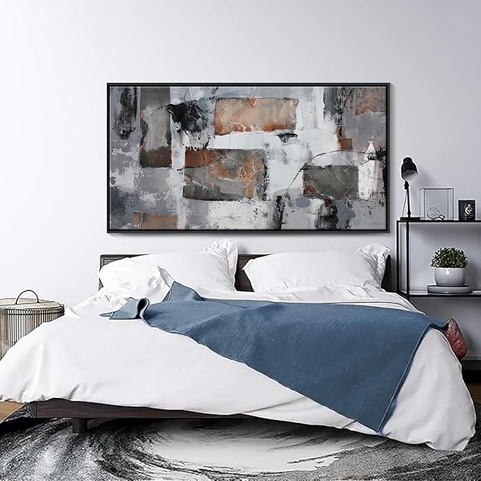 Large Wall Art - Abstract Modern Canvas Wall Art for Living Room, Framed Wall Decor for Bedroom, Decorative Artwork for Wall Decor in Gray and Black Tones 29×58IN