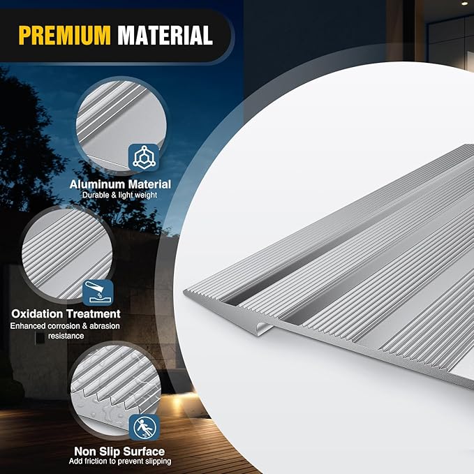 Nilight Door Threshold Ramp, 5" Rise Portable Aluminum Wheelchair Door Entry Ramps for Sheds Doorways Home Steps