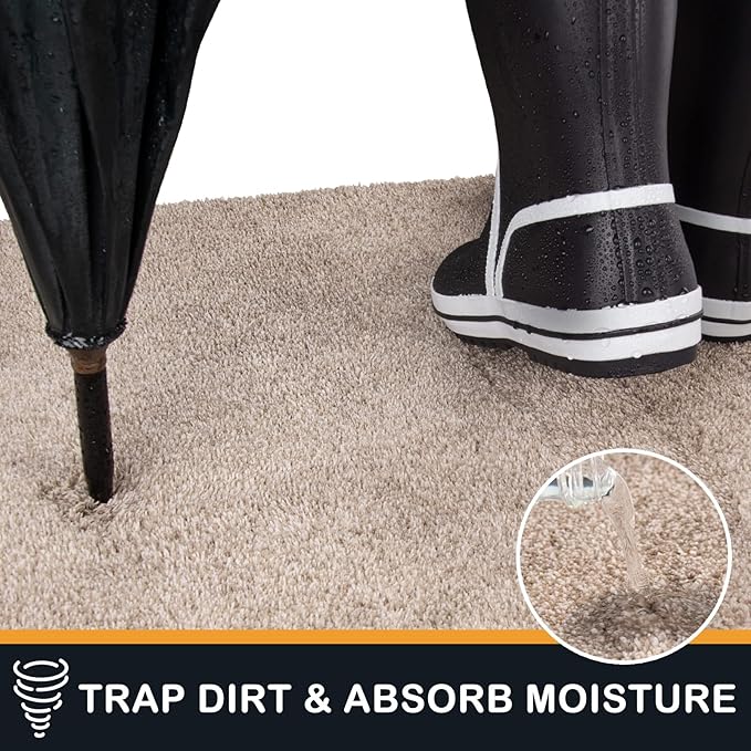 PURRUGS Dirt Trapping Door Mat 24" x 35.5", Non-Slip Machine Washable Entry Rug, Shoe Scraper, Dog Doormat, Super Absorbent Welcome Mat for Front & Back Door, Muddy Shoes & Paws, Taupe