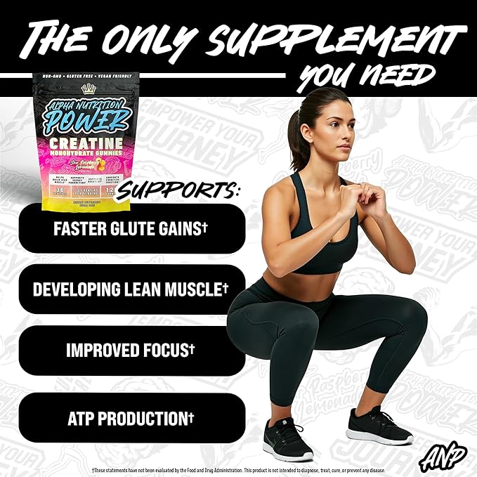 Creatine Monohydrate Gummies 5g - Raspberry Lemonade Flavored Creatine for Men and Women - Supplement for Muscle Gain, Energy, Pre and Post Workout, Recovery, (120 Gummies)