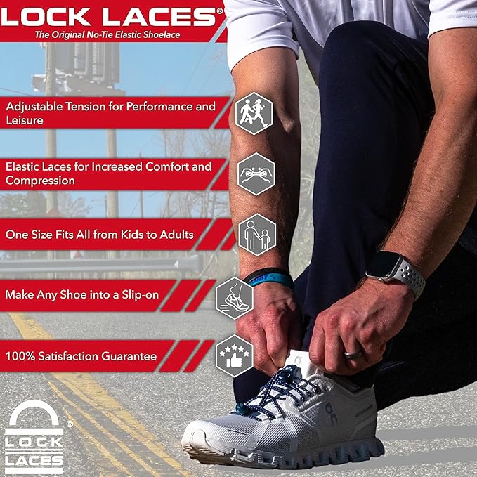 Lock Laces - Elastic No Tie Shoelaces 1 Size Fits All for Kids Adults Tieless Shoe Laces Tennis Shoes Sneakers