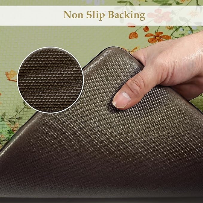 KIMODE Kitchen Mats for Floor Anti Fatigue, 20"x47"+20"x32" Farmhouse Kitchen Rugs Sets of 2, Padded Kitchen Floor Mats, Comfort Standing Mats for Sink Laundry Office Desk Sage Green