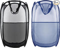 Collapsible Pop Up Laundry Hamper, Extra Large Mesh Foldable Laundry Basket Bag, 28" x 16" x 16", 2 Pack (Black + Blue)