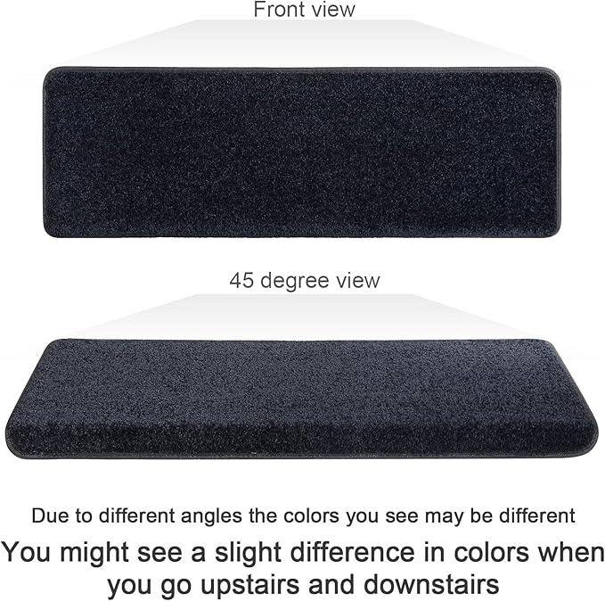 PURE ERA Bullnose Carpet Stair Treads Set Tape Free Non-Slip Indoor Stair Protectors Pet Friendly Rugs Covers Soft Skid Resistant Washable Reusable 9.5" x 30"(14 Pieces,Black)