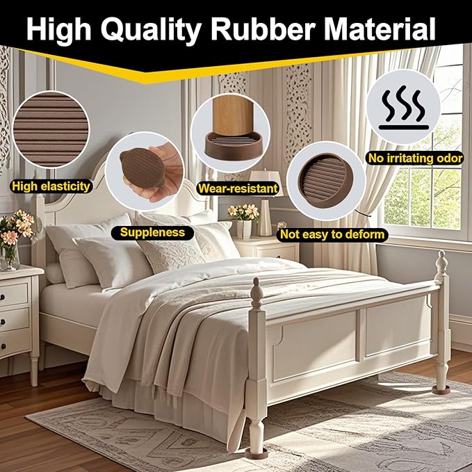 xxxHOLIC Non Slip Furniture Pads, 2” Brown Round Rubber Grippers for Hardwood Floors, Anti Skid Furniture Feet Coasters, Bed Couch Stoppers to Prevent Sliding and Scratches, Set of 4
