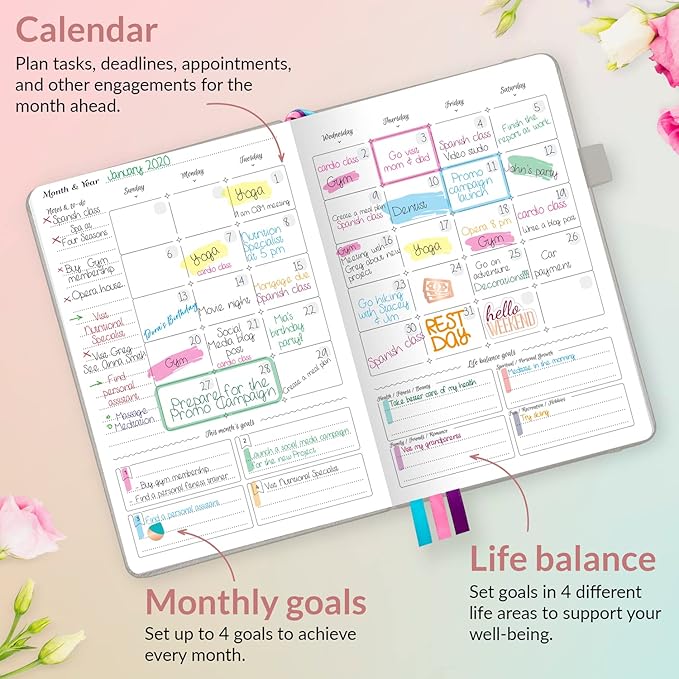 GoGirl Planner and Organizer for Women – A5 Size Weekly Planner, Goals Journal & Agenda to Improve Time Management, Productivity & Live Happier. Undated – Start Anytime, Lasts 1 Year – Gray