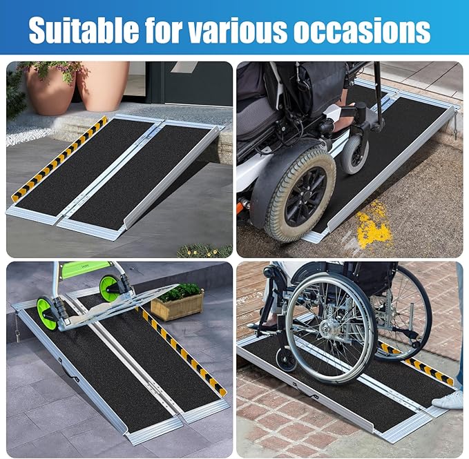4FT Portable Wheelchair Ramp – 800lb Capacity, Folding Non-Slip Aluminum Handicap Ramp, Ramps for Wheelchairs for Home, Doorways, Stairs, Thresholds, Car Curbs, Scooters & Carts