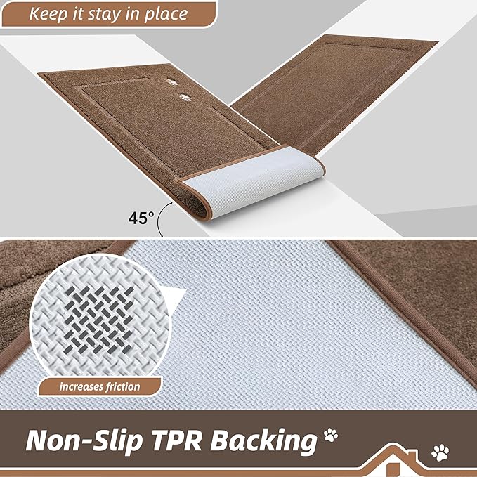 BEQHAUSE Dog Door Mat for Muddy Paws 32"x70" Dirt Trapper Absorbent Doormat Non Slip Entryway Rugs Washable Stain Resistant Welcome Floor Mat Soft Low-Profile for Front Back Door, Brown