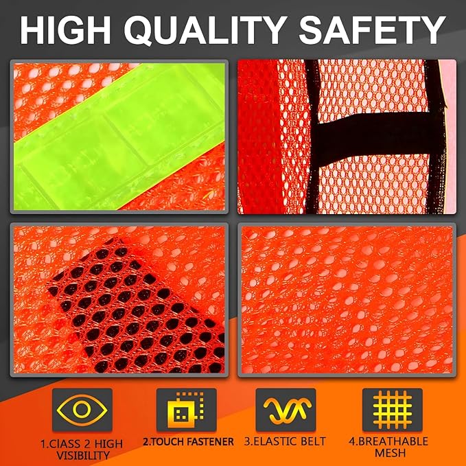 Haysandy 20 Pcs High Visibility Reflective Safety Vest Construction Vest Strips Neon Mesh Universal Size for Men Outdoor (Bright Orange)