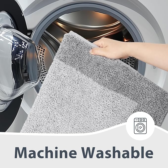 Bathroom Rugs 24" x 60", Non-Slip Extra Soft Absorbent Bath Rugs, Machine Washable Quick Dry Bath Mats for Bathroom Floor, Shower, Bathtub and Sink, Light Grey & Grey