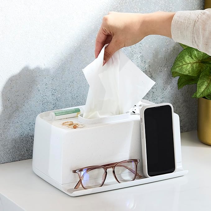 YouCopia The Ledge Tissue Holder, Rectangular, Box Cover with Storage for Phones, Jewelry, Makeup and Accessories for Night Stand, Desk and Bathroom Organization