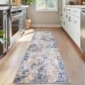 Modern Abstract Runner Rug for Bedroom 2x7, Grey Blue Orange Multi Washable Kitchen Runner, Non-Slip Soft Thin Faux Wool Mat for Entryway, Hallway, Laundry Room Indoor
