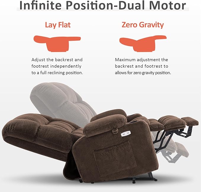 MCombo Dual Motor Power Lift Recliner Chair for Elderly, Lay Flat Lift Chair with Heat and Massage, Extra Wide Lift Recliner for Big People, Cup Holders, Fabric R7897 (Mocha, Medium-Wide)