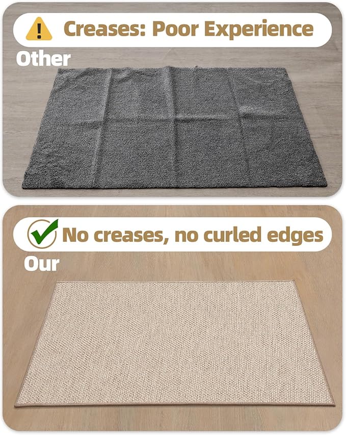 Color&Geometry Ultra-Thin Indoor Door Mat, 27"x59" Low-Profile Non-Slip Entryway Rug with Modern Geometric Texture, Washable Doormat for Entrance, Front Doors, Khaki (Rolled-up NO Creases)
