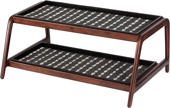 Anji Mountain Heavy Duty Waterproof Wooden Shoe Storage Mat Organizer/Boot Storage Tray Multi Use for Entryway with Coir, Gray and Ivory Insert, 2 Tier, Fits 6 Pair (36.5" Wide)