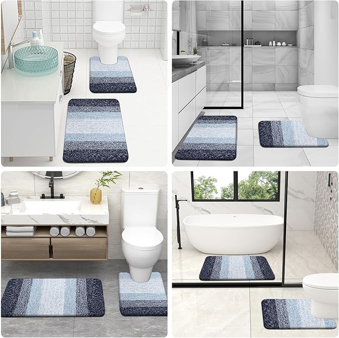 OLANLY Bathroom Rug Set 2 Piece, Soft Absorbent Microfiber Bath Rug Set, Non-Slip, Machine Wash Dry, Plush Shaggy Bath Mats for Bathroom (47"x20"+24"x16", Dark Blue)