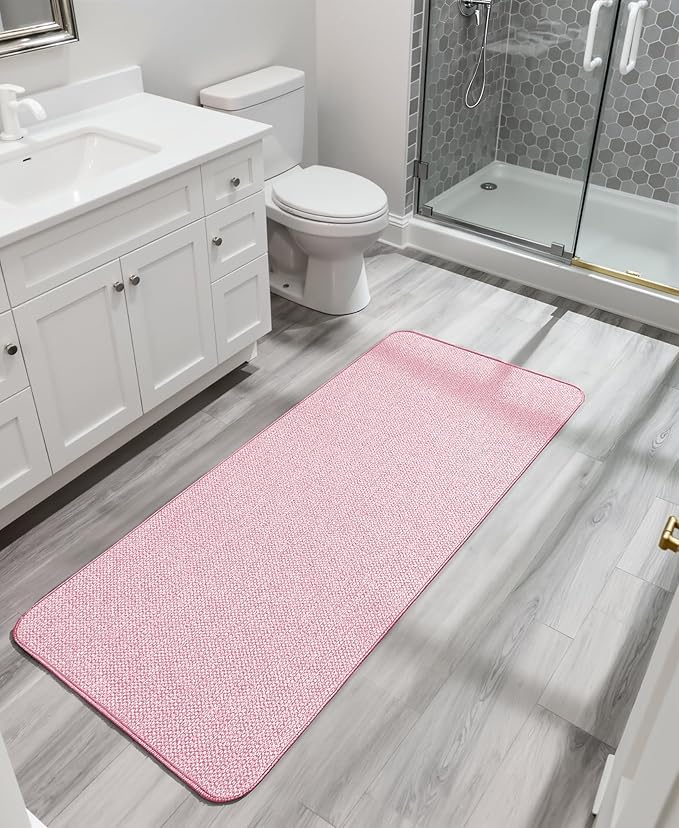 Bath Mat,Ultra Thin Bathroom Runner Rugs,Large Bath Mats for Bathroom,Quick Dry,Non-Slip,Machine Washable,Low Pile,Bath Rug,Shower Outside,Sink,Home Decor Accessories.Pink,3'x5'(36x60inch)