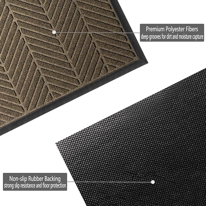 Front Door Mat 47"x32" Indoors Outdoors Welcome Mats, Waterproof Non-Slip Rubber Backing Heavy Duty Doormat Outside Entrance, Low Profile Entryway Rugs Floor Mat for Patio, Pattern A Brown
