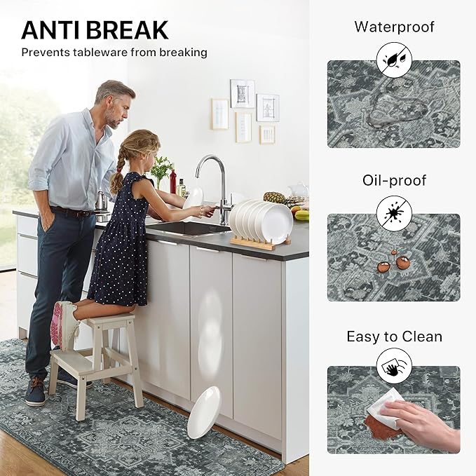 GENIMO Kitchen Mats for Floor, Washable Anti Fatigue Mat for Cushioned, 17.3"x59", Waterproof Kitchen Rugs, Non Slip Foam Comfort Standing Mat Rug for Home, Runner, Sink, Laundry, Dark Gray