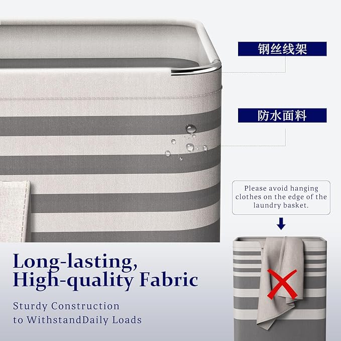 2 Pack Laundry Baskets 100L Extra Large, Waterproof Freestanding Collapsible Laundry Hamper with Reinforced Handles, Grey Clothes Hamper for Dorm, Bathroom, Bedroom, Laundry Room