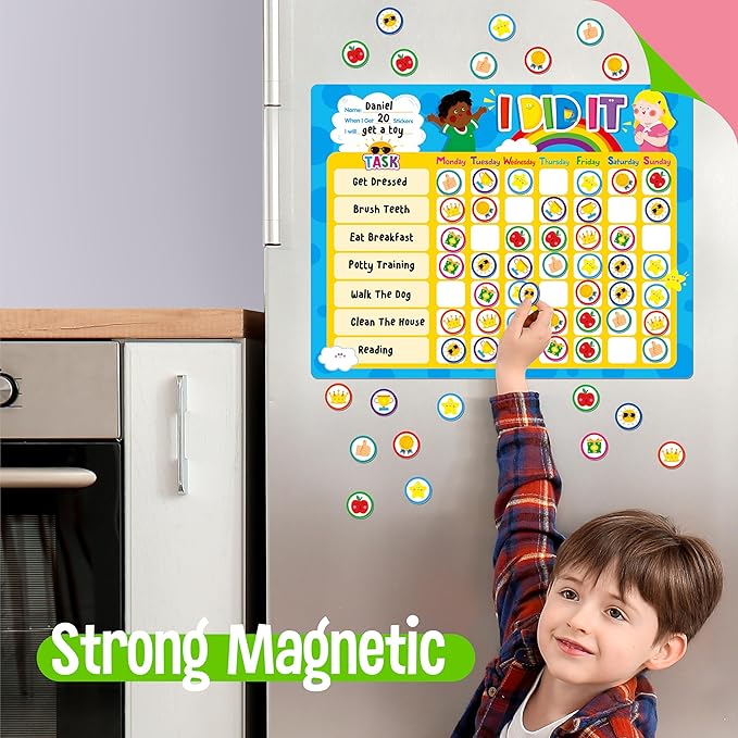 Magnetic Reward Chart, Dry Erase Task Board-One Chart & 72 Magnetic Reward Magnets, Behavior Tracker for Daily Routine, Potty Training