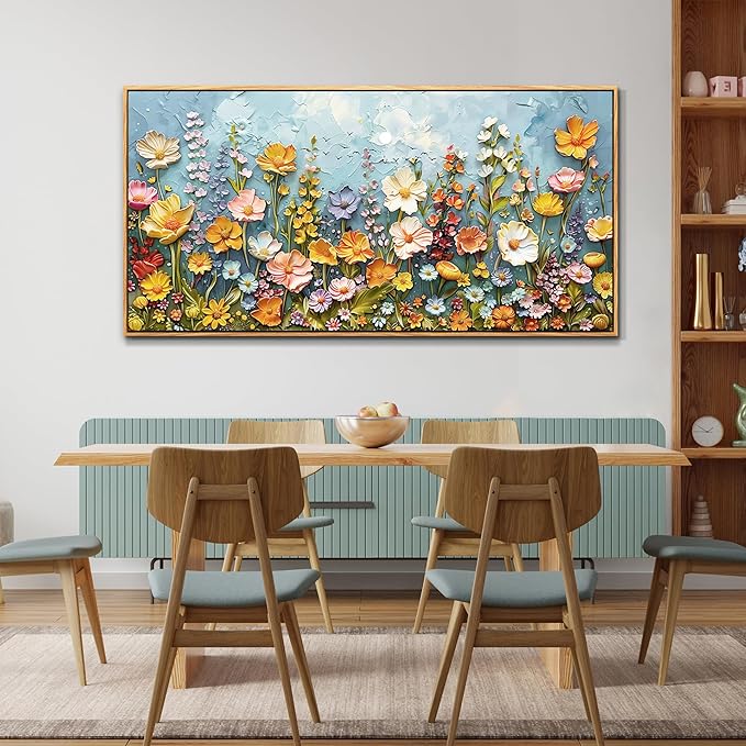 PHAOHUAXM Canvas Wall Decor For Living Room Dining Room Mural Vintage Print Picture YAbstract Colored Floral Wood Frame Artwork For Farmhouse Kitchen Bedroom Corridor Home Decor Aesthetics 20x40 In