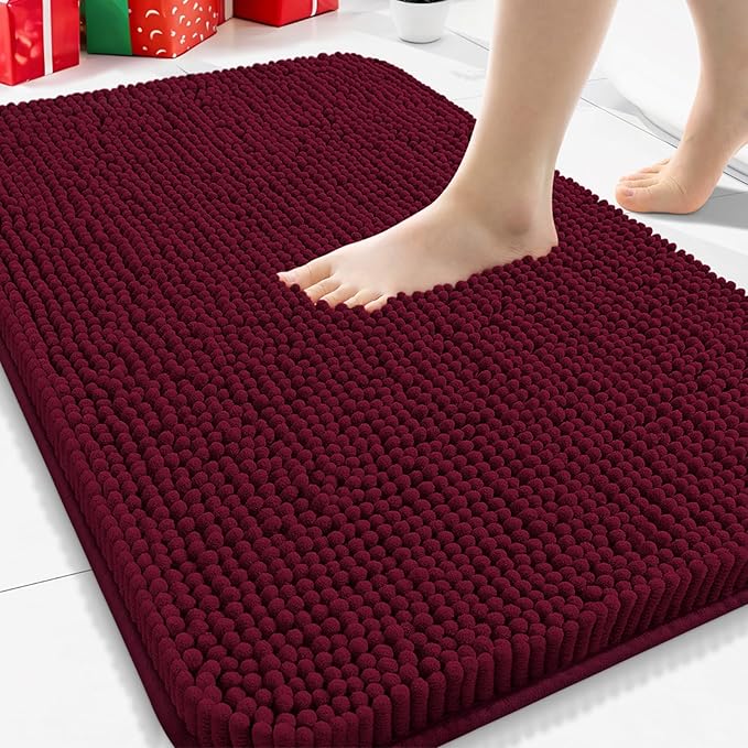 Arotive Bathroom Rugs 30x20, Extra Soft Absorbent Shaggy Chenille Bath Rugs, Machine Washable Rubber Backing Non-Slip Bath Mats for Bathroom Floor Tub and Shower, Home Decor Accessories, Burgundy
