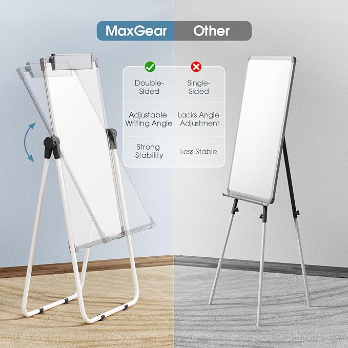 MaxGear Large White Board Easel Stand 2 PCS, 36" x 24" Double Sided Magnetic Dry Erase Board for School Classroom, Home Office Stand Flip Chart, Height Adjustable 360 Degree Rotating Whiteboard