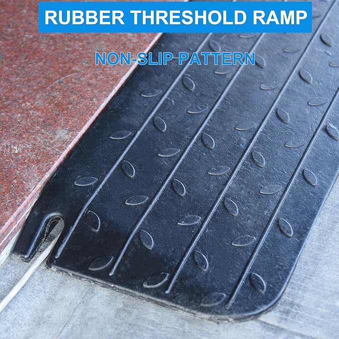 OrangeStar Rubber Threshold Ramp for Doorways, 2.5" Rise Non-Slip Wheelchair Ramp, 33000lbs Load Capacity, Rubber Curb Ramp for Wheelchair, Scooter, Black