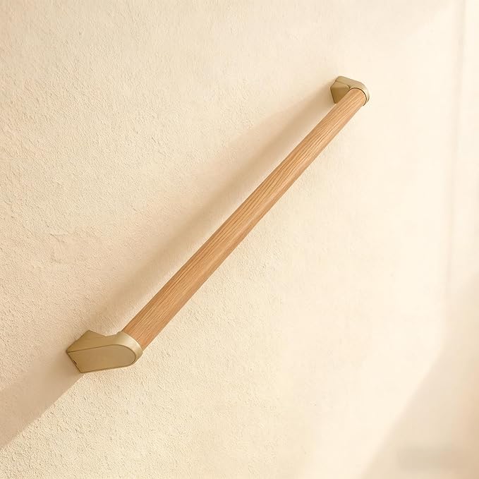 3 FT Modern Aluminum Handrail Set - ADA Compliant Indoor & Outdoor Stair Railing. 1.4" Diameter Grab Bar. Wall-Mounted with 90°Wall Return End. Ideal for Safe Grip，Rust Free(Cherry Wood Grain, 3FT)