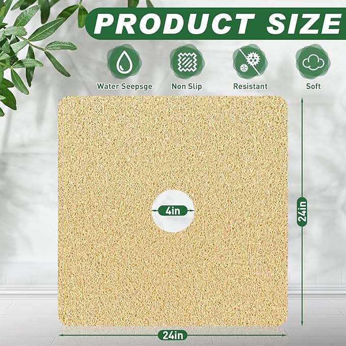 Shower Mat Non Slip,Soft Bath Mat with Drain,Quick Drying PVC Loofah Bathtub Mat for Bathroom,Without Suction Cups,24 x 24 Inch (Beige)