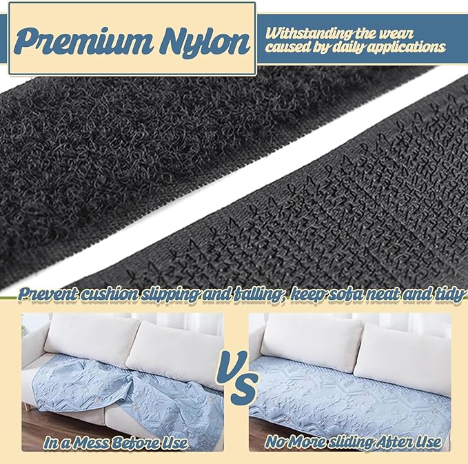 TEUVO 4.33 Inch X 32.8 Feet Black Adhesive Hook and Loop Tape Heavy Duty, Non Slip Couch Cushion Grip Mattress Pads Adhesive Strips, Keep Couch Cushions from Sliding Mattress Rug Large Fasteners