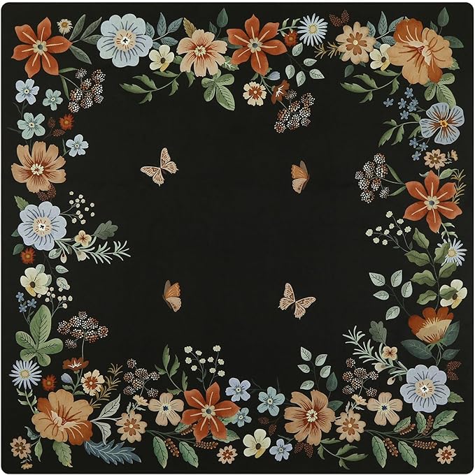 OJIA Floral Stair Treads Non-Slip Matching Mat for Wooden Steps, Square Capet Stair Treads Rubber Backing Stair Runner Anti-Slip Stair Landing Mat 31x31 Inch Stair Rugs