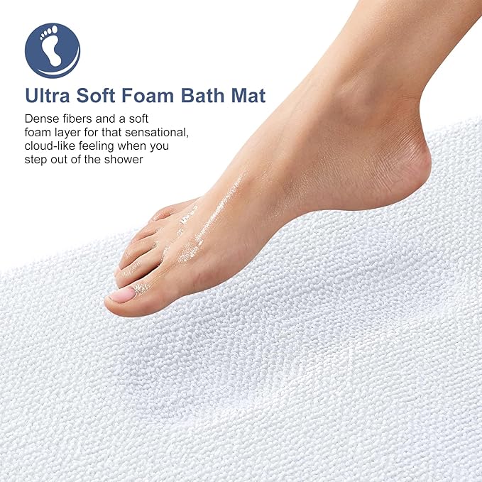 OLANLY Thick Memory Foam Bath Mat Rug 44x24, Extra Soft Absorbent Bathroom Rug, Quick Dry Bath Mats, Non-Slip, Machine Washable Carpet for Bathroom, Tub and Shower, Home Decor Accessories, White