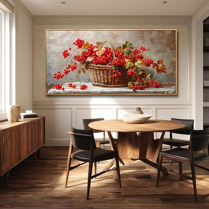 PHAOHUAXM Large Canvas Wall Art For Living Room Restaurant Wall Decor For Office Bedroom Abstract Red Fruit Mural Wooden Frame Printing Picture Artworks Wall Painting Modern Home Decoration 30"X60"