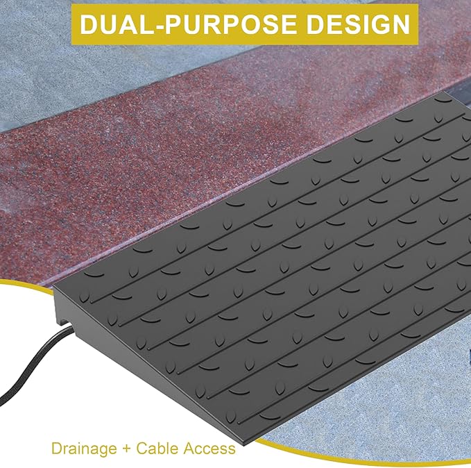 OrangeStar Heavy Duty Rubber Threshold Ramp – 3" Rise Wheelchair & Scooter Ramp with Cord Channel, Non-Slip Angled Entry for Doorways, Steps & Garages, 2200 LBS Capacity (Black, 36" Length)