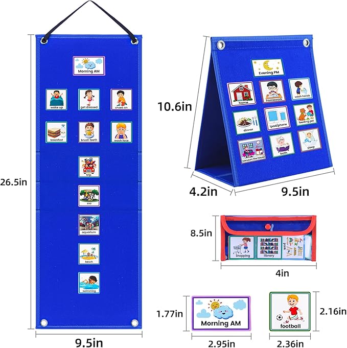 Visual Schedule for Kids with Autism Chore Chart for Kids Daily Routine Chart Autism Learning Materials Toddler Planning Board Visual Schedule for Classroom, Home with 124 Cards (DarkBlue)