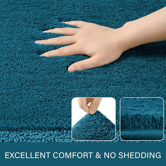 LOCHAS Bathroom Rug Set Peacock Blue, Soft Bath Rug Set 2 Piece Set, Toilet Mat U-Shaped 20x20 and 34x20 Bath Rugs, Quickly Dry Mats for Bathroom, Tub, Washable, Super Absorbent Floor Mat