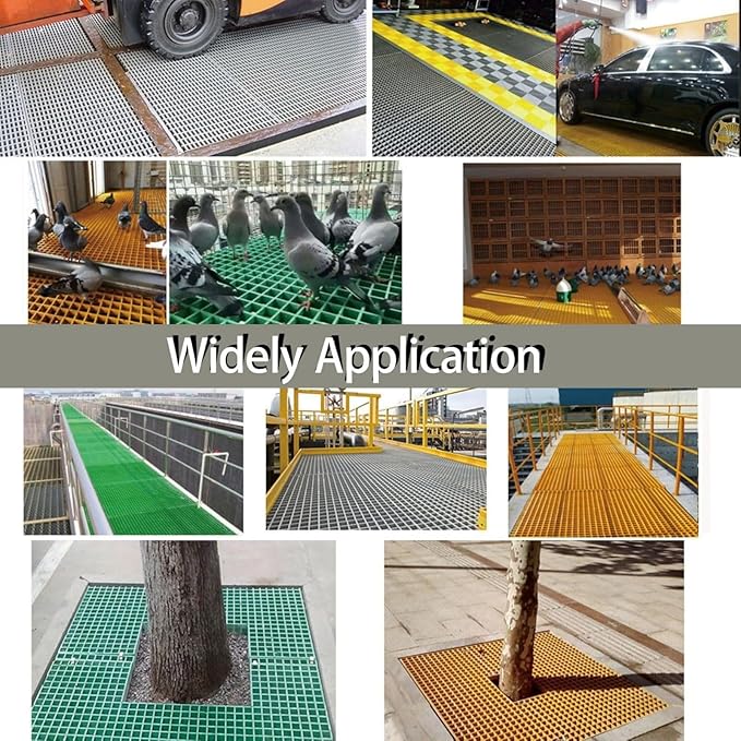 3.3ft*1.6ft Fiberglass Grating 1.5'' Thickness Gray Car Wash Grille Rectangle FRP Floor Grid for Floors Outdoor Drain Cover (1 PC)