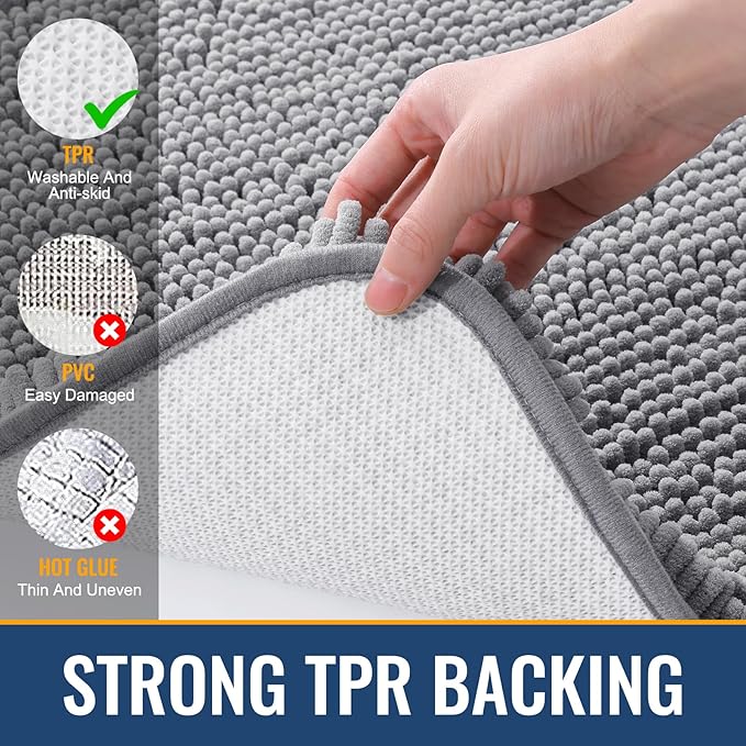 Arotive Bathroom Rugs 47x17, Extra Soft Absorbent Shaggy Chenille Bath Rugs, Machine Washable Rubber Backing Non-Slip Bath Mats for Bathroom Floor Tub and Shower, Home Decor Accessories, Grey