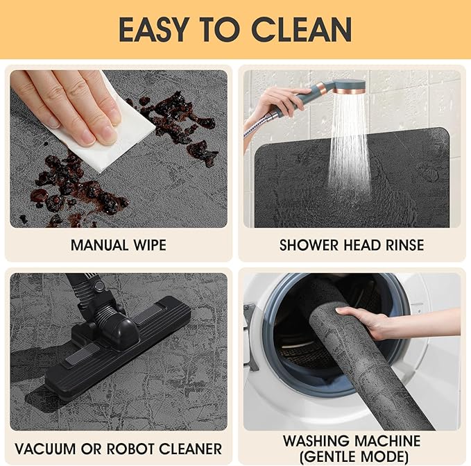 ACCUMTEK Ultra Thin Bath Mat, Upgrade Backing Non Slip Thin Bath Mats Fit Under Door, Quick Dry Ultra Absorbent Bathroom Rugs, Machine Washable Bath Rugs for Bathroom, Charcoal Gray/Checkered/24 x17
